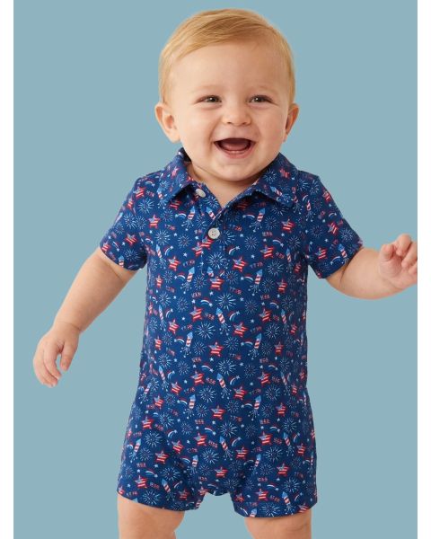 Red White Boom Performance Polo Romper