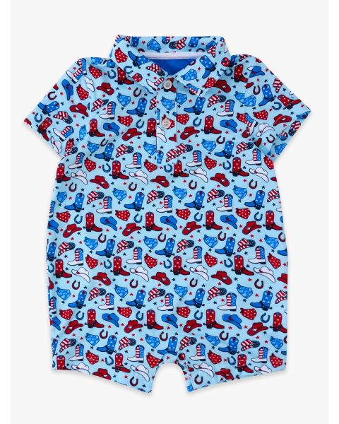 Tiny Blue Stars & Spurs Performance Polo Romper