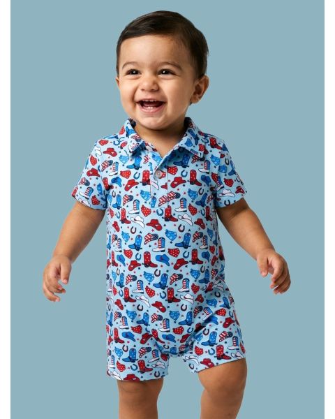 Tiny Blue Stars & Spurs Performance Polo Romper