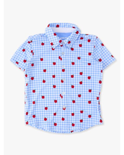Apple Orchard Gingham Knit Performance Short Sleeve Button Down Shirt