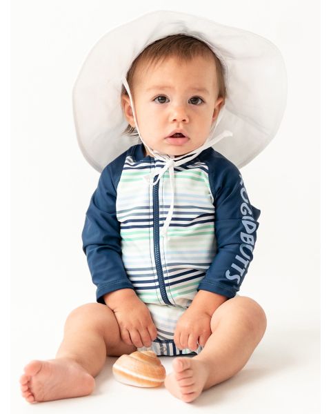 Coastal Stripes Boys' Logo Long Sleeve One Piece Rash Guard