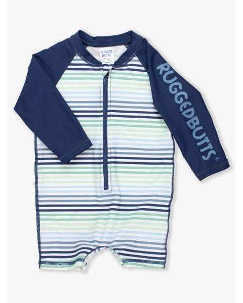 Coastal Stripes Boys' Logo Long Sleeve One Piece Rash Guard