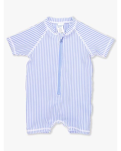 Periwinkle Blue Seersucker Short Sleeve One Piece Rash Guard