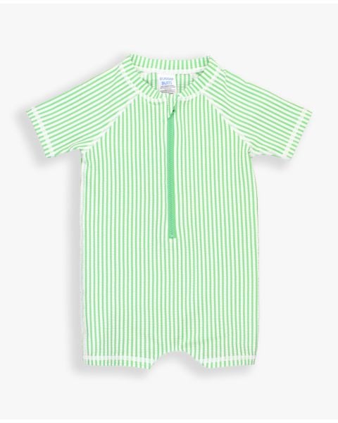 Spring Green Seersucker Short Sleeve One Piece Rash Guard