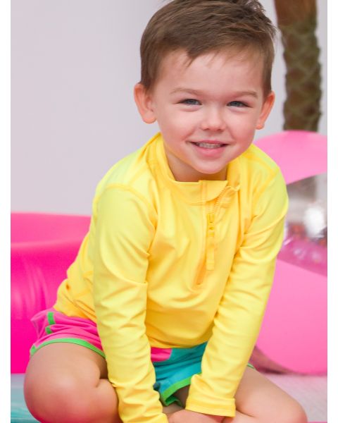 Neon Yellow Zipper Long Sleeve Rash Guard