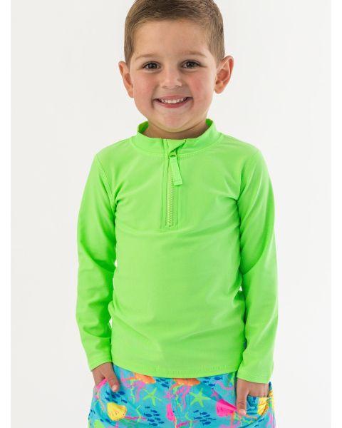 Neon Honeydew Long Sleeve Zipper Rash Guard