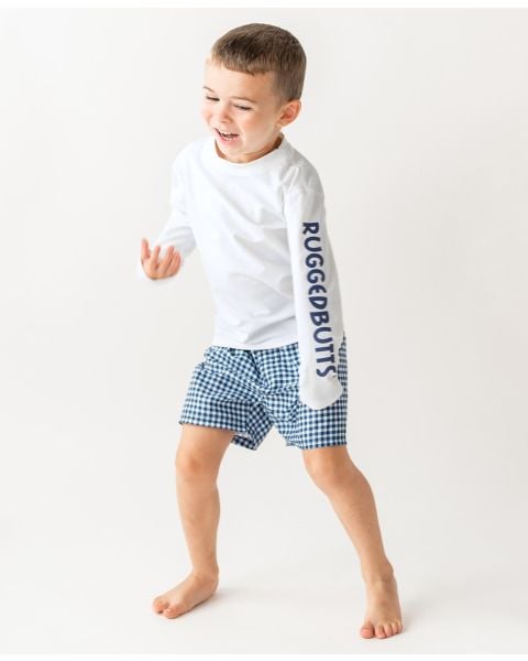 Navy Gingham Swim Trunks