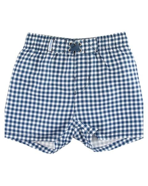Navy Gingham Swim Trunks