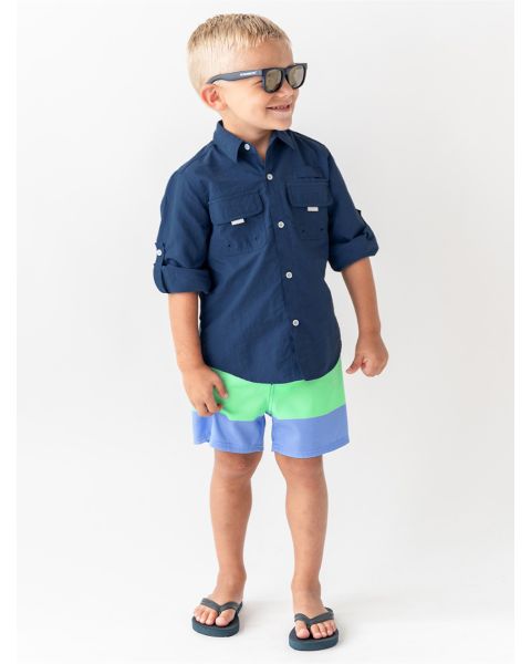 Mint & Blue Color Block Swim Trunks