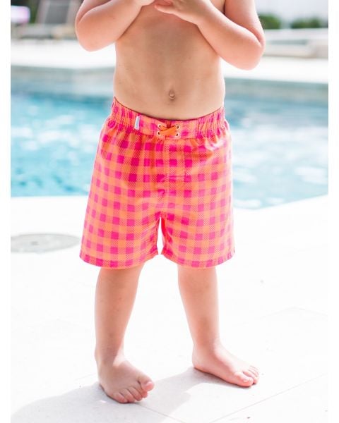 Sunset Sorbet Gingham Swim Trunks