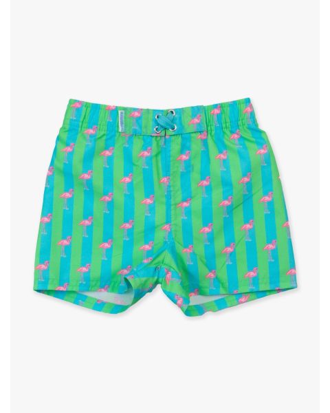 Neon Flamingo Stripe Swim Trunks