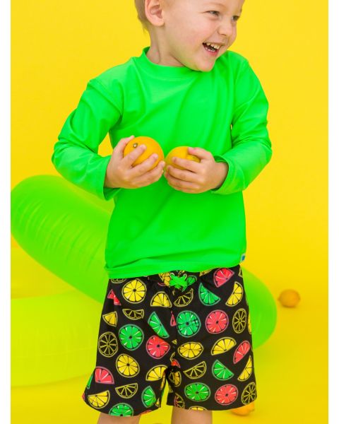 Neon Black Citrus Swim Trunks