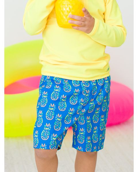 Neon Blue Pineapples Swim Trunks