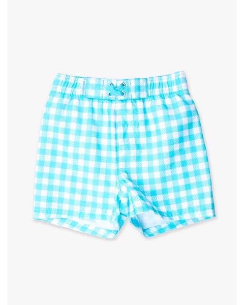 Bright Aqua Gingham Swim Trunks