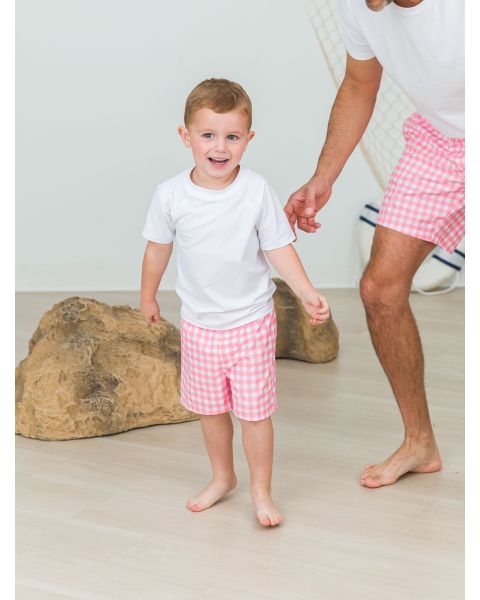 Bubblegum Pink Gingham Swim Trunks
