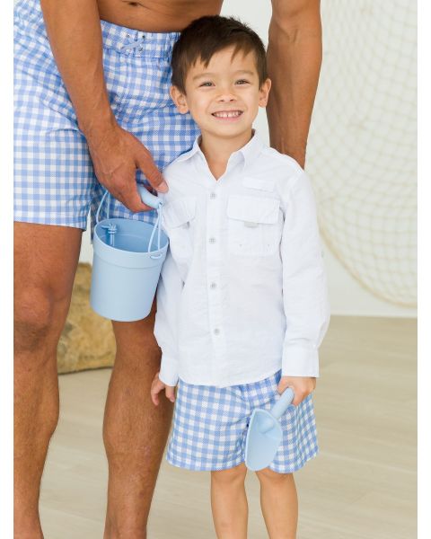Periwinkle Blue Gingham Swim Trunks