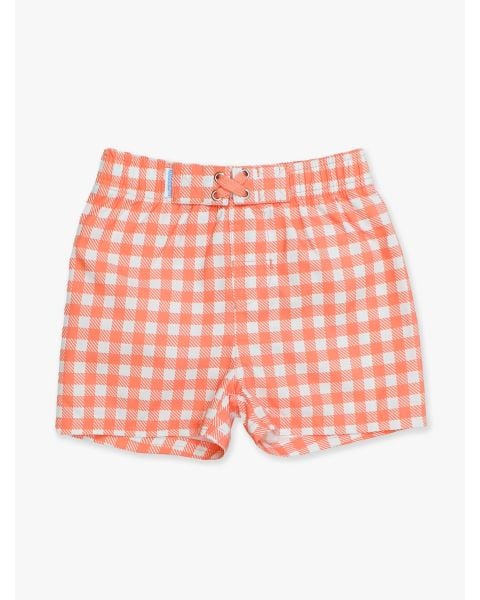 Coral Gingham Swim Trunks