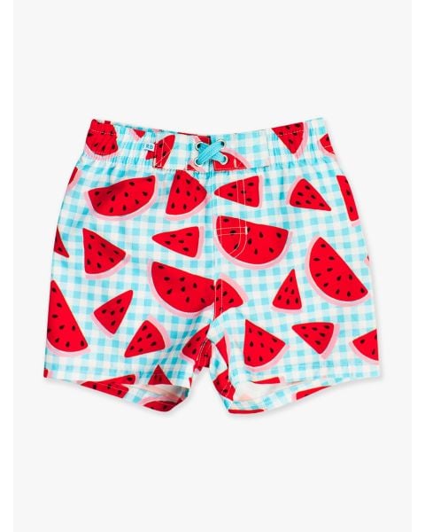 Watermelon Gingham Swim Trunks