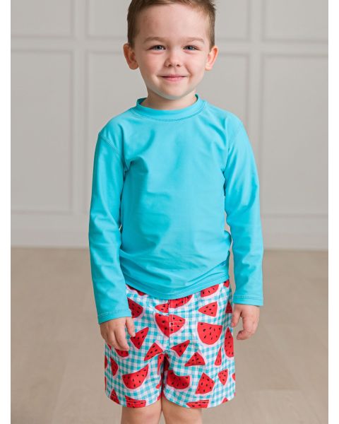 Watermelon Gingham Swim Trunks
