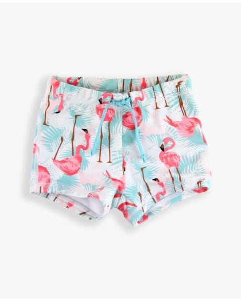 Vibrant Flamingo Shortie Swim Trunks