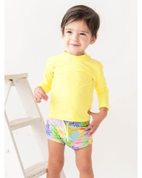 Aloha Blossoms Shortie Swim Trunks