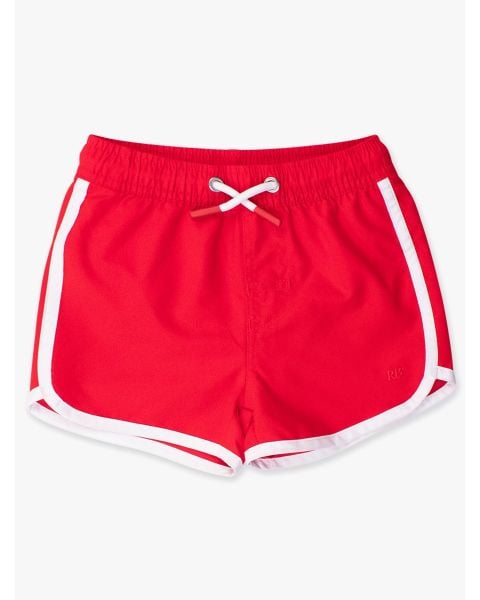 Vintage Red Dolphin Hem Swim Trunks