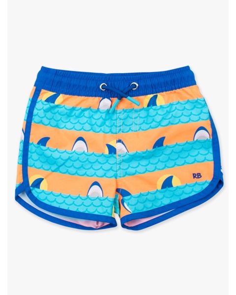 Neon Sharks & Stripes Dolphin Hem Swim Trunks