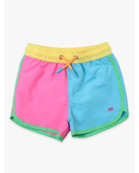 Neon Color Block Dolphin Hem Swim Trunks
