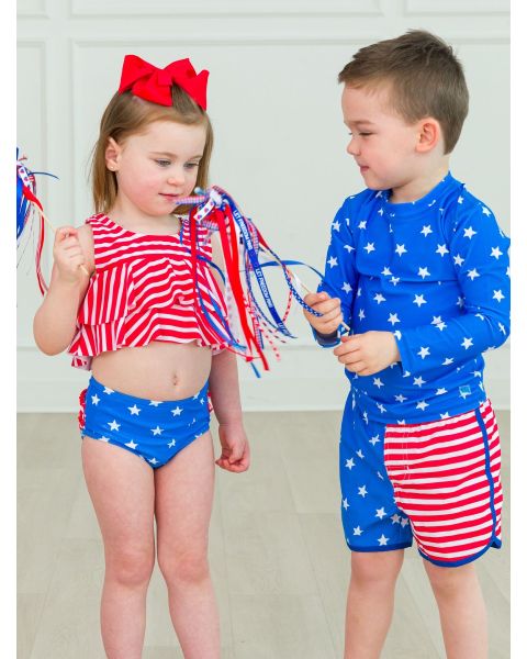 Stars & Stripes Dolphin Hem Swim Trunks