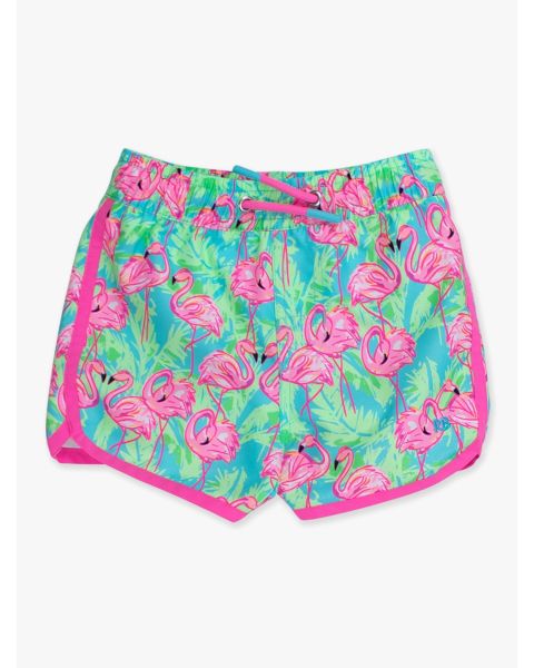 Neon Flamingo Fun Dolphin Hem Swim Trunks