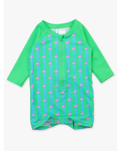 Neon Flamingo Stripe Long Sleeve One Piece Rash Guard