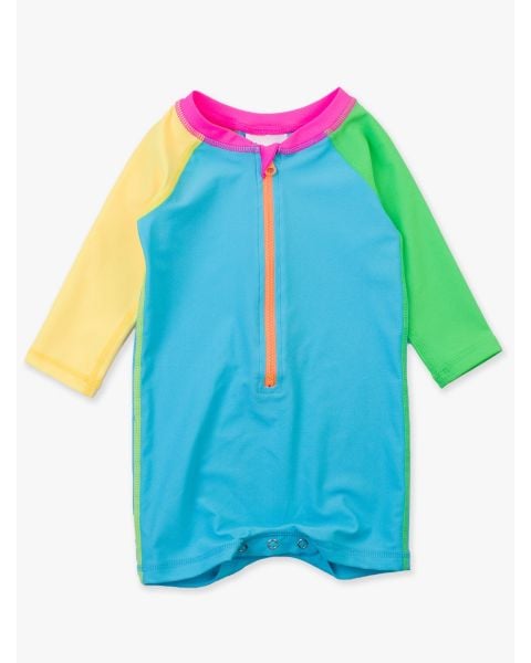 Neon Color Block Long Sleeve One Piece Rash Guard