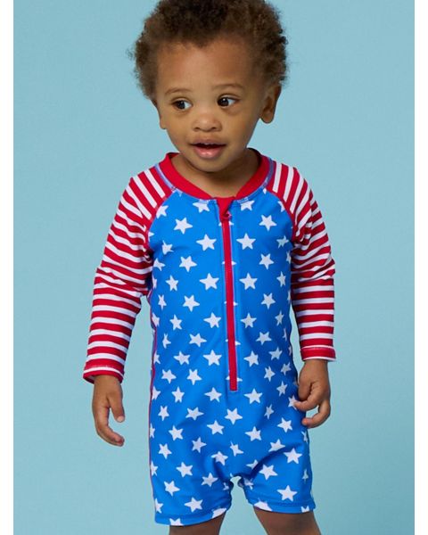 Stars & Stripes Long Sleeve One Piece Rash Guard Swimsuit