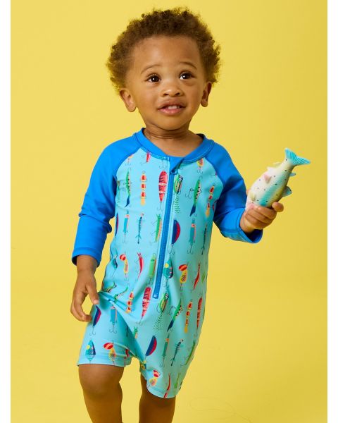 Gone Fishin Long Sleeve One Piece Rash Guard Swimsuit