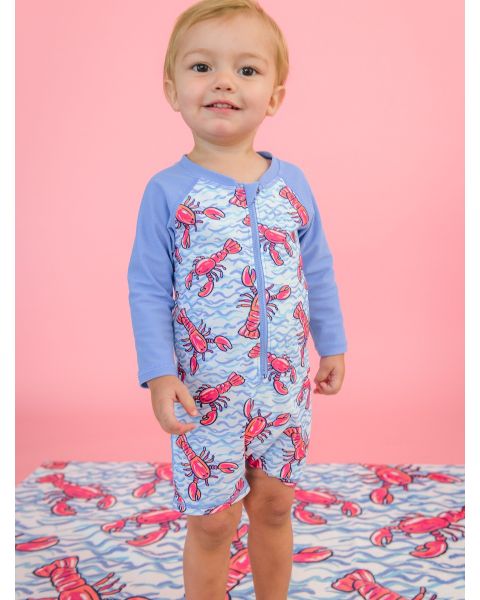 Blue Lobster Lagoon Boys Long Sleeve One Piece Rash Guard