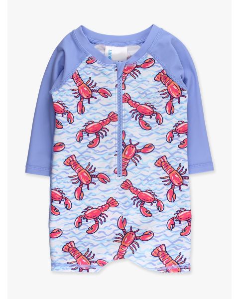 Blue Lobster Lagoon Boys Long Sleeve One Piece Rash Guard