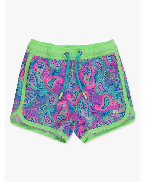 Neon Paisley Pop Performance Hybrid Dolphin Hem Swim Trunks