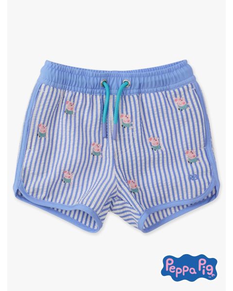 Periwinkle Blue Seersucker George from Peppa Pig Performance Hybrid Dolphin Hem Swim Trunks