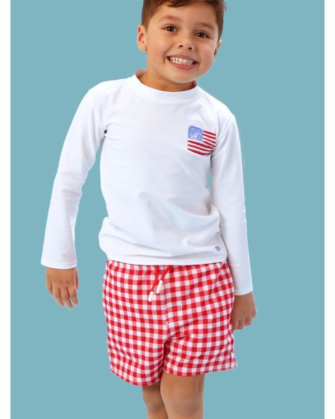 Vintage Red Gingham Performance Hybrid Swim Trunks