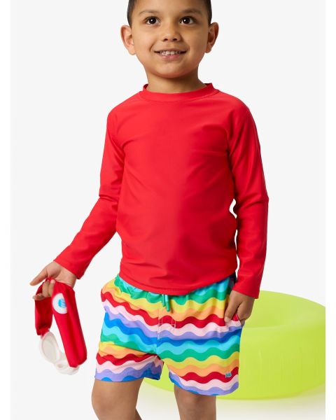 Rainbow Wavy Stripe Performance Hybrid Swim Trunks