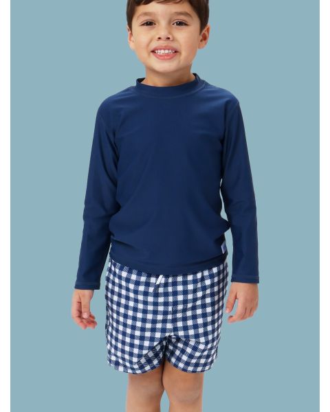 Navy & White Gingham Performance Hybrid Swim Trunks