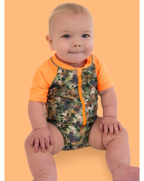 Classic Camo Short Sleeve One Piece Rash Guard Swimsuit