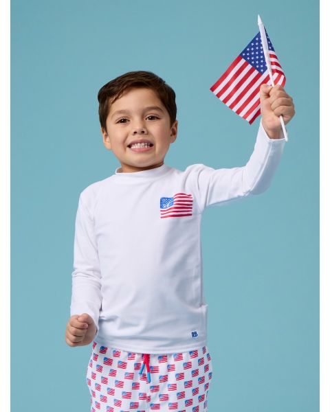 Freedom Flag White Applique Long Sleeve Rash Guard