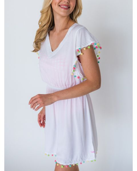 White Womens Pom Pom Butterfly Cover-Up - Womens L