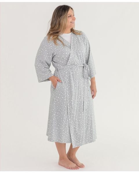 Gray Fawn Dot Womens Knit Robe
