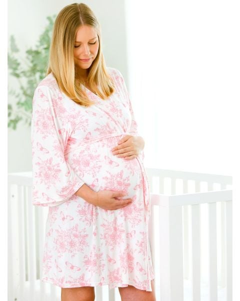 Pink Butterfly Garden Toile Women's Maternity Robe