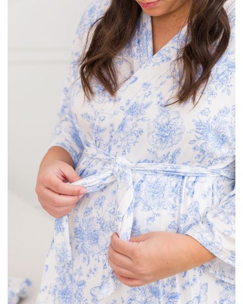 Periwinkle Blue Butterfly Garden Toile Women's Maternity Robe