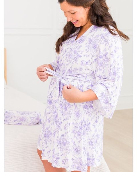 Wisteria Purple Butterfly Garden Toile Women's Maternity Robe
