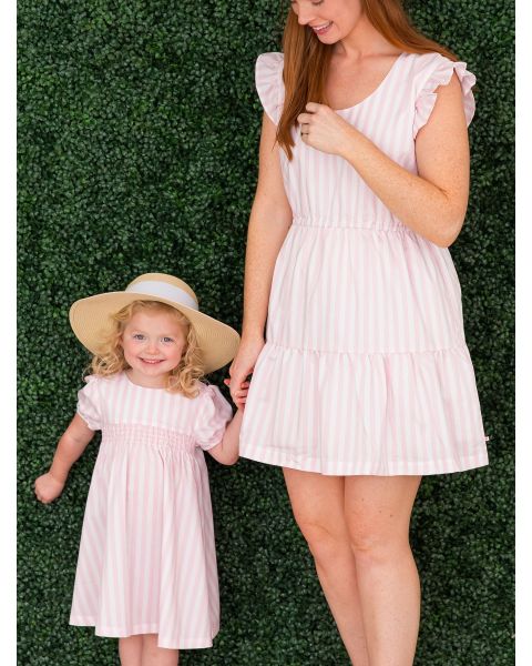 Baby Pink Stripe Women's Tiered Short Dress