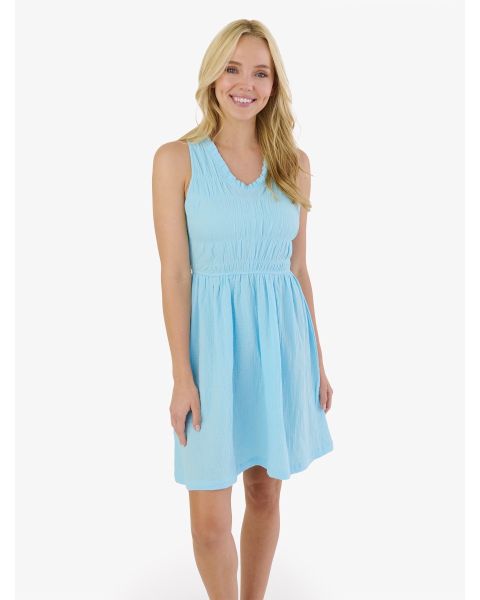 Blue Breeze Women's Cotton Gauze Smocked Ruffle Bow Dress